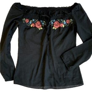 DKNY Black Top with embroidered neckline women’s Medium